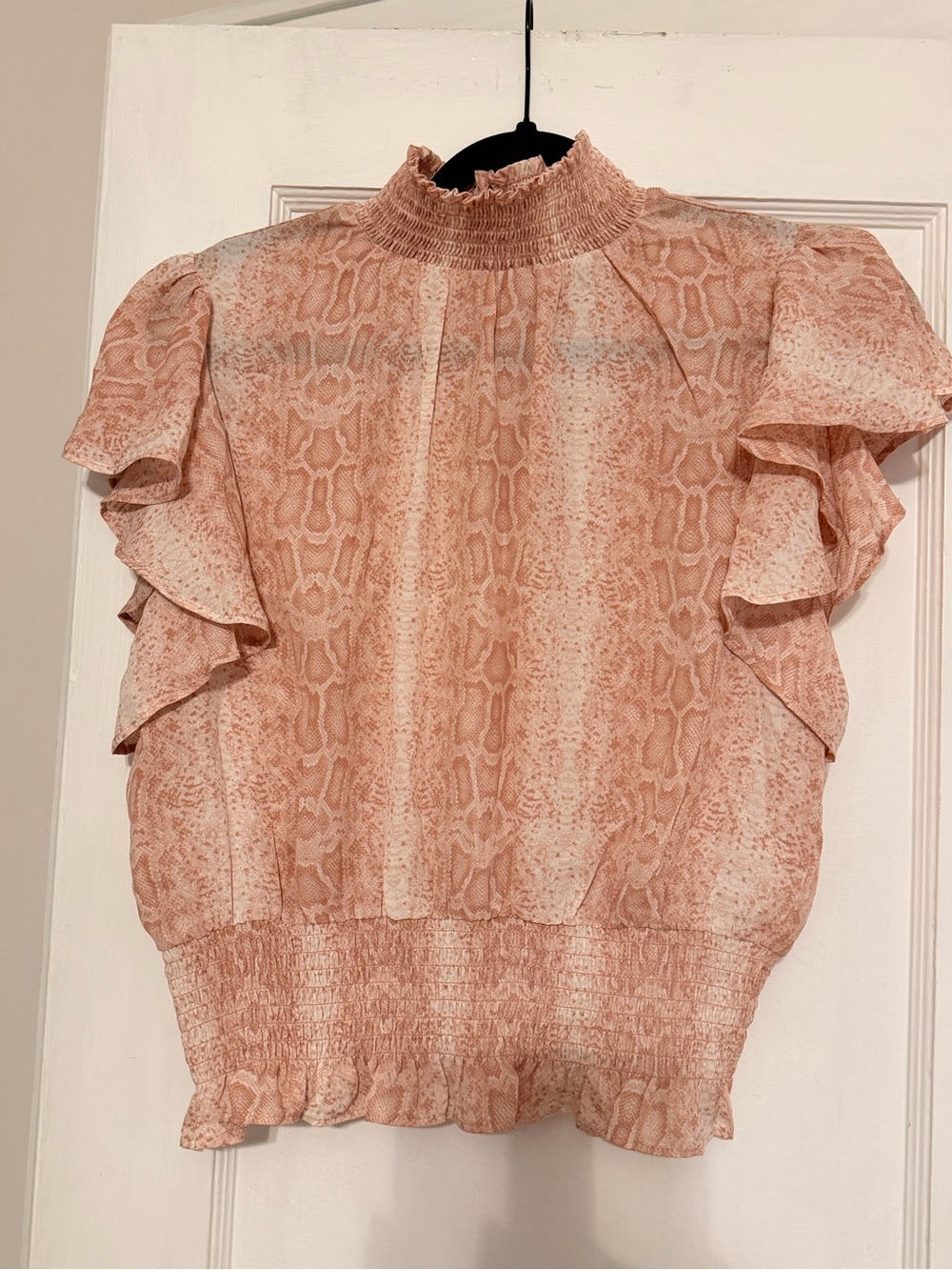 Shinestar Pink Snake-Print Ruffle Sleeve Blouse